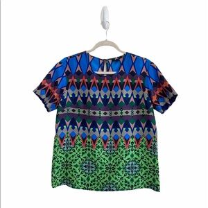 J. Crew Multicolor Geometric Short Sleeve Blouse